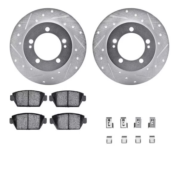 7512-72018, Rotors-Drilled and Slotted-Silver w/ 5000 Advanced Brake Pads incl. Hardware, Zinc Coat, Dynamic Friction Co, Mfr#: 7512-72018